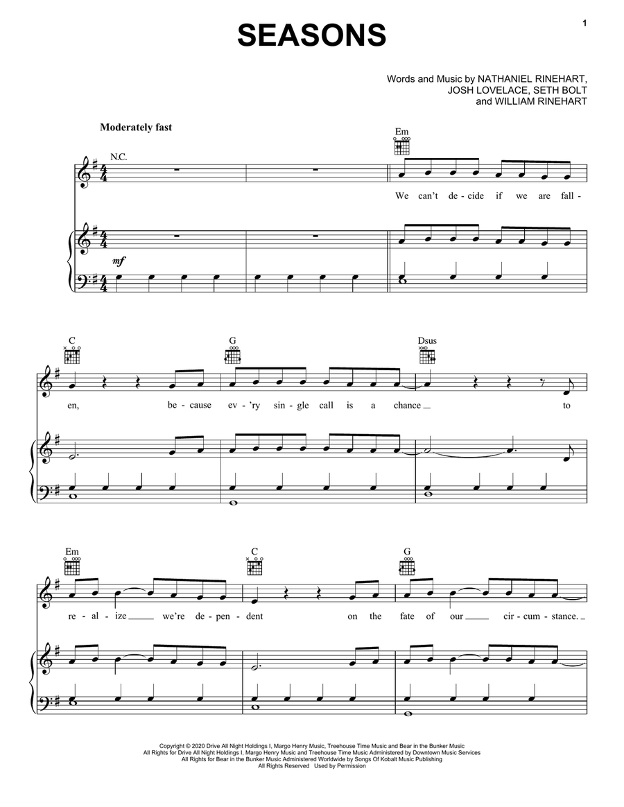 Seasons Piano, Vocal, Guitar scores gallery preview page 1