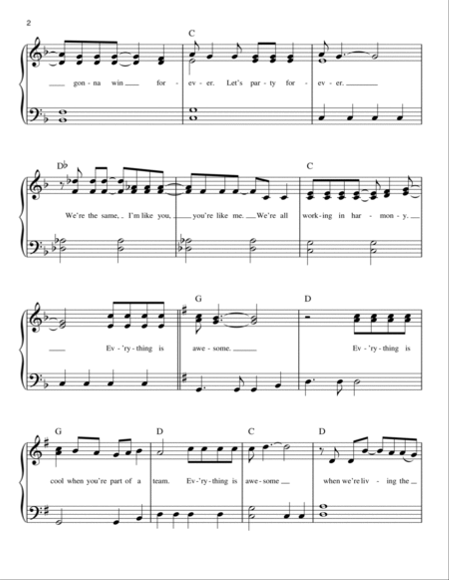 Everything Is Awesome (from The Lego Movie) (feat. The Lonely Island) Easy Piano scores gallery preview page 2