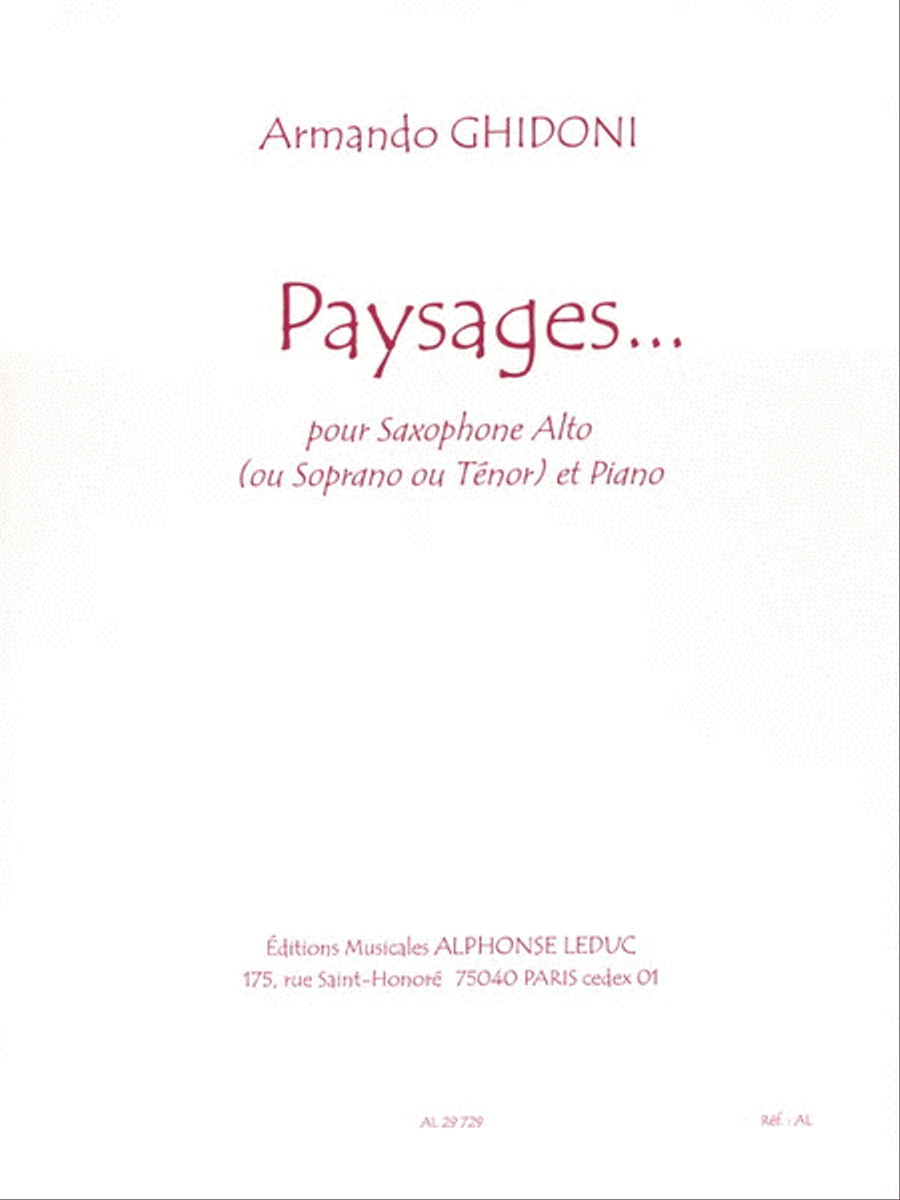 Paysages Alto (sop Or Ten) Sax/pno