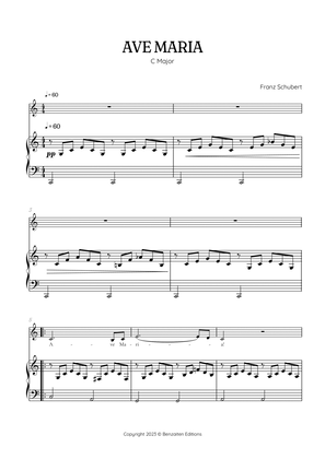 Schubert Ave Maria in C Major • alto voice sheet music with easy piano accompaniment