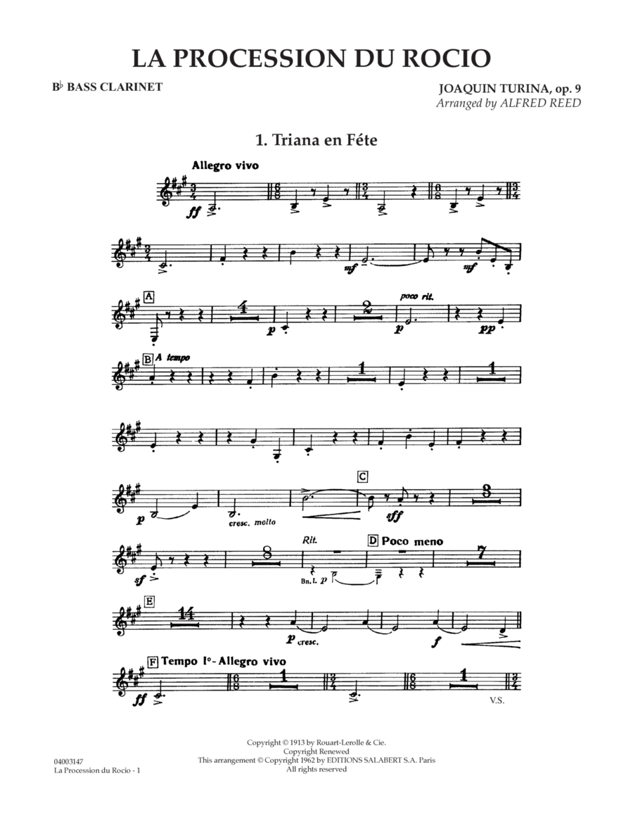 La Procession du Rocio (arr. Alfred Reed) - Bb Bass Clarinet Concert Band scores gallery preview page 1