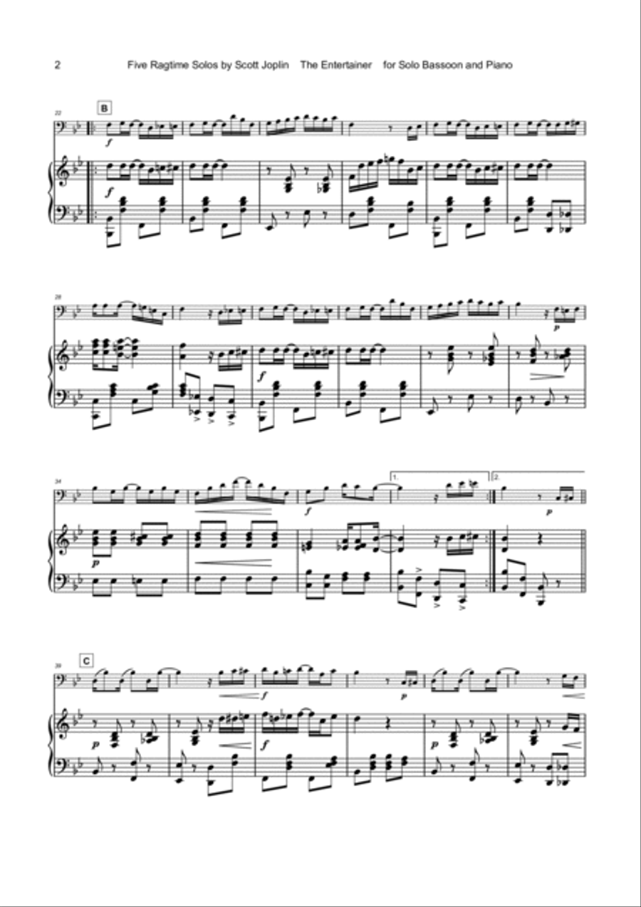 Five Ragtime Solos by Scott Joplin for Bassoon and Piano Bassoon Solo scores gallery preview page 3