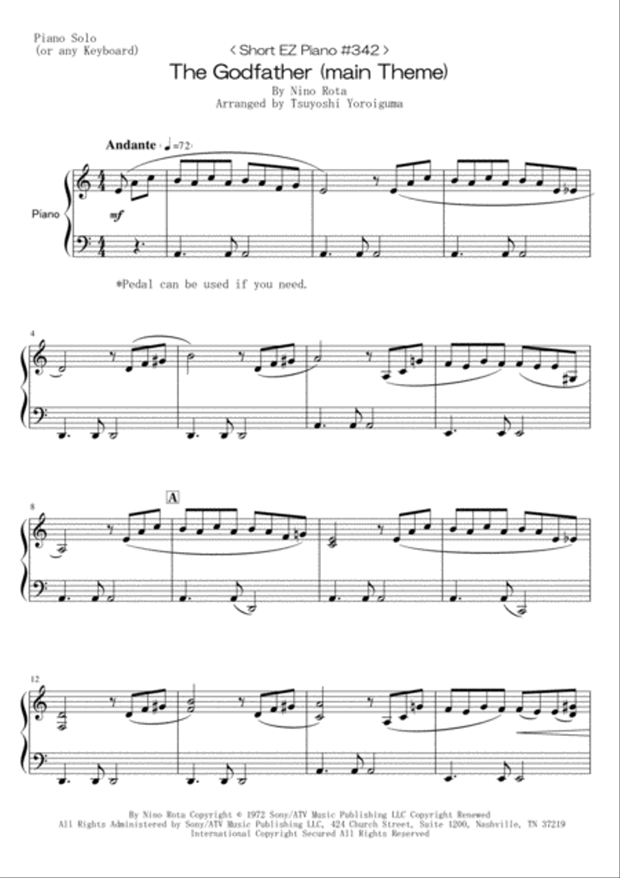 The Godfather (main Theme) Easy Piano scores gallery preview page 1