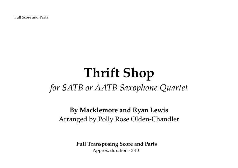 Thrift Shop Saxophone Quartet scores gallery preview page 1
