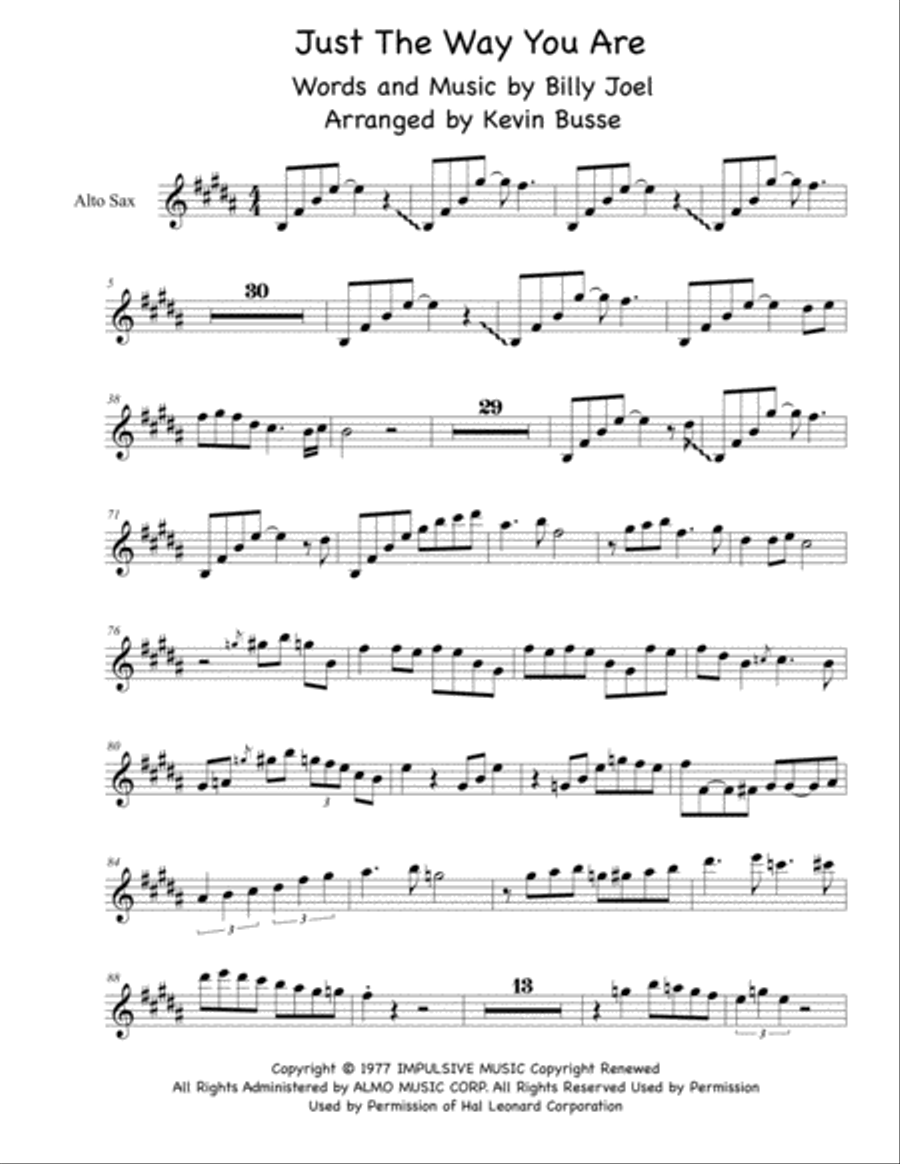 Just The Way You Are Alto Saxophone scores gallery preview page 1