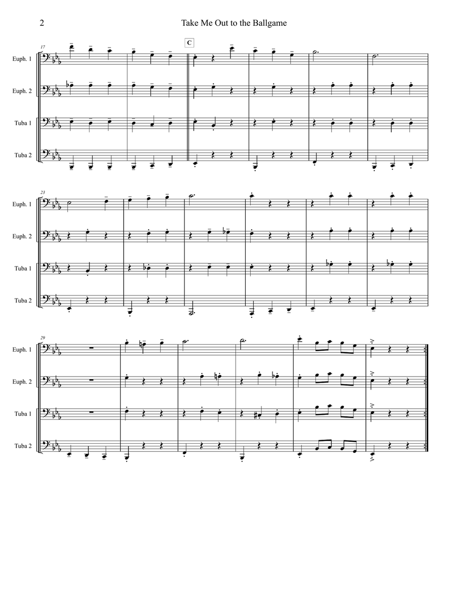 Take Me Out To The Ballgame - Tuba/Euphonium Quartet Brass Ensemble scores gallery preview page 2