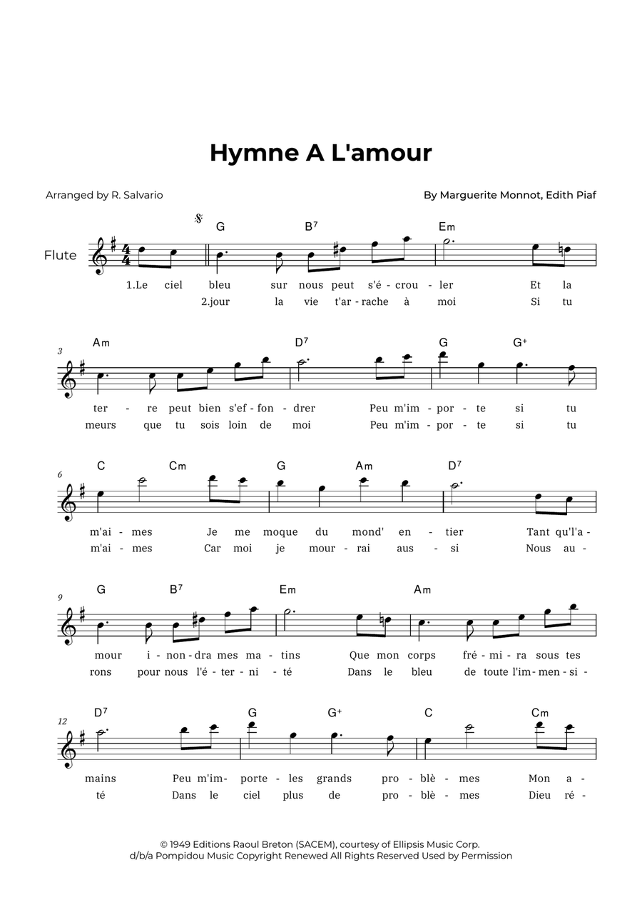 Hymne A L'amour Piano scores gallery preview page 1