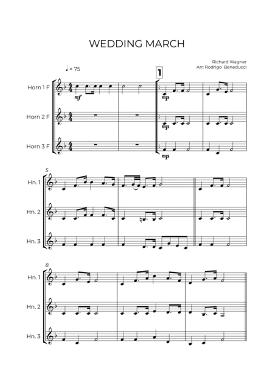 WEDDING MARCH - RICHARD WAGNER - HORN TRIO Woodwind Trio scores gallery preview page 2