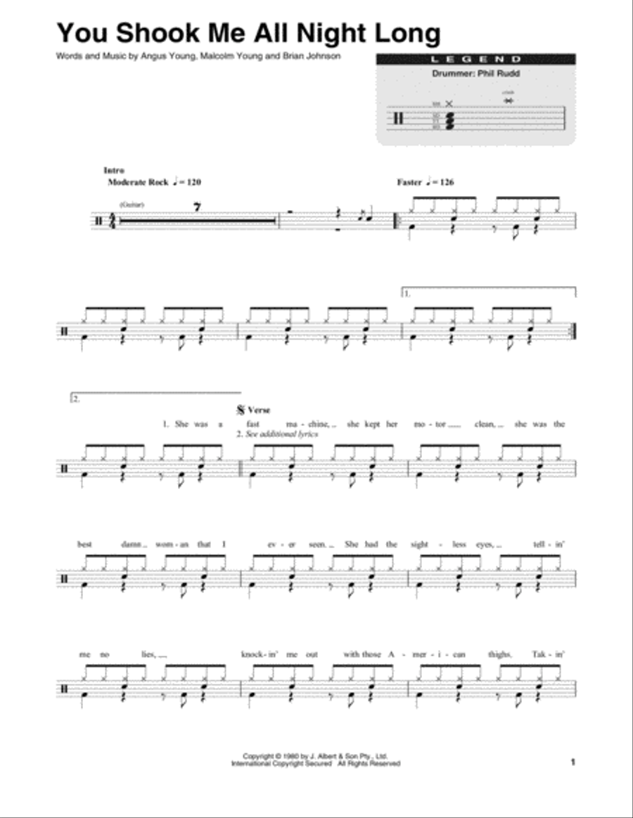You Shook Me All Night Long Drum Set scores gallery preview page 1