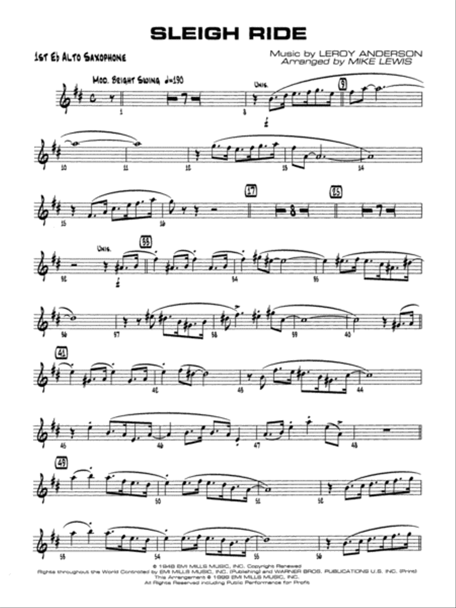 Sleigh Ride: E-flat Alto Saxophone Jazz Ensemble scores gallery preview page 1