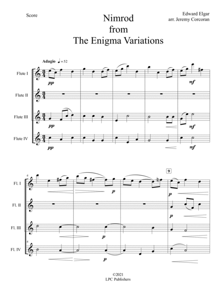 Nimrod from the Enigma Variations for Flute Quartet or Ensemble image number null