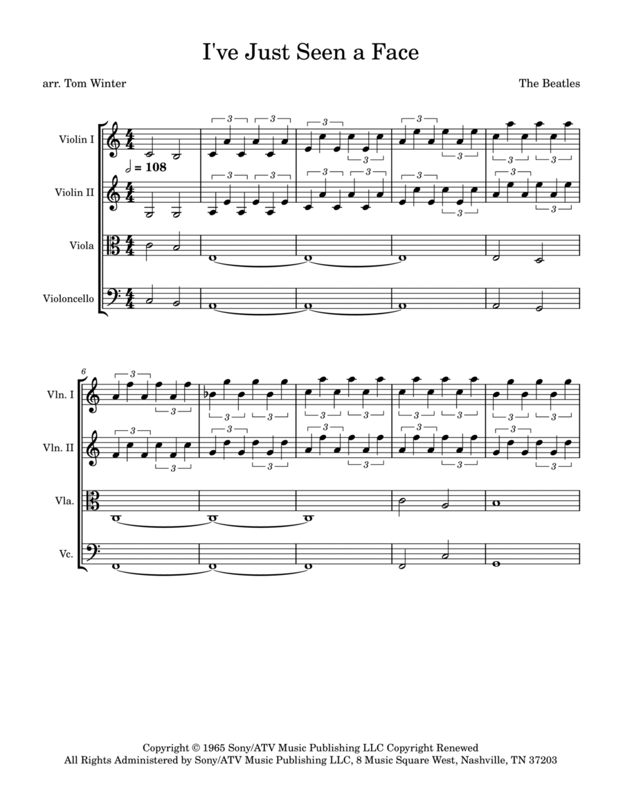 I've Just Seen A Face String Quartet scores gallery preview page 1