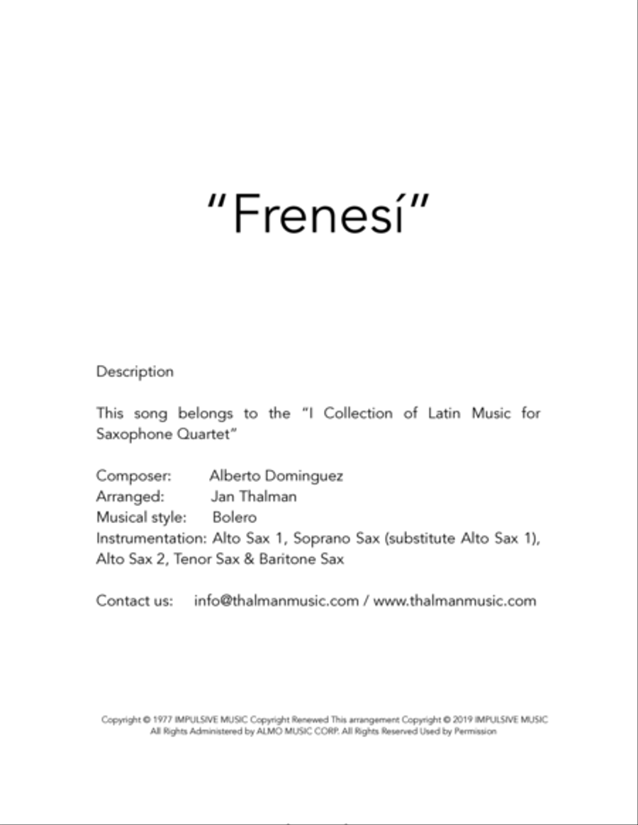 Frenesí Saxophone Quartet scores gallery preview page 2