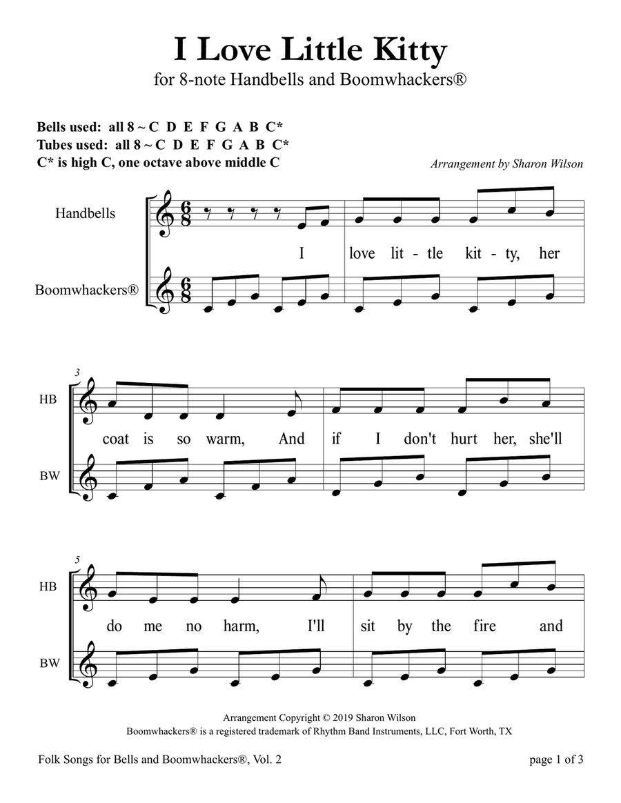 I Love Little Kitty (for 8-note Bells and Boomwhackers with Black and White Notes) Handbell Choir scores gallery preview page 5