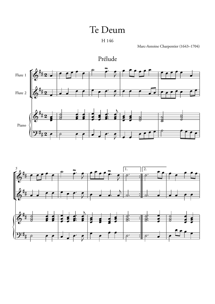 Te Deum Prelude (for 2 Flutes and Piano) Flute Duet scores gallery preview page 1