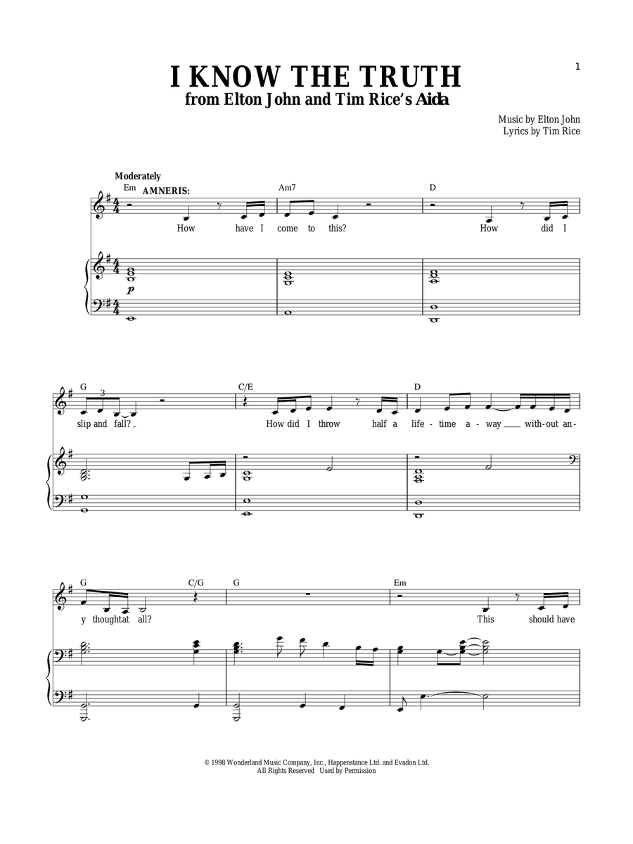 I Know The Truth Piano, Vocal scores gallery preview page 1