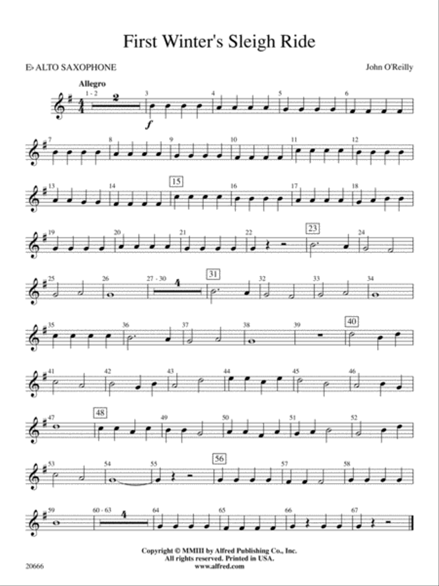 First Winter's Sleigh Ride: E-flat Alto Saxophone Concert Band scores gallery preview page 1