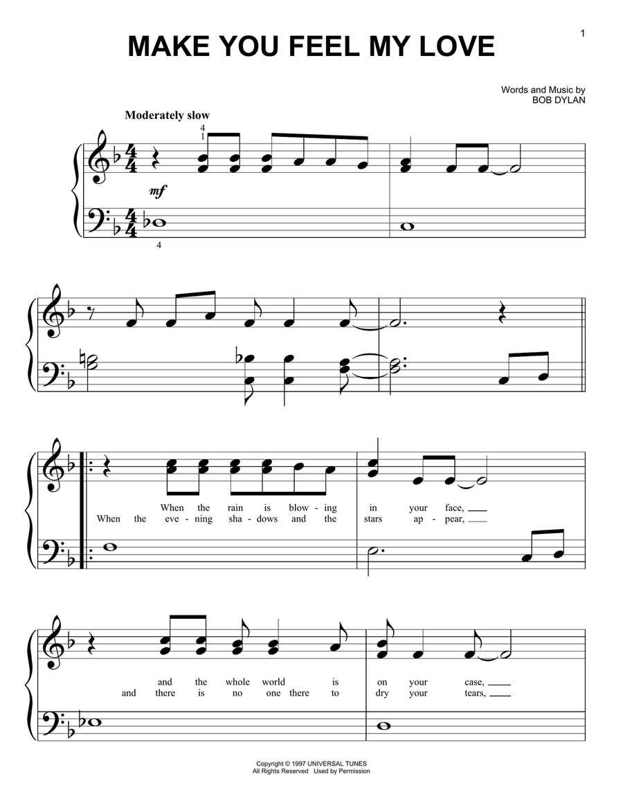 Make You Feel My Love Easy Piano scores gallery preview page 1