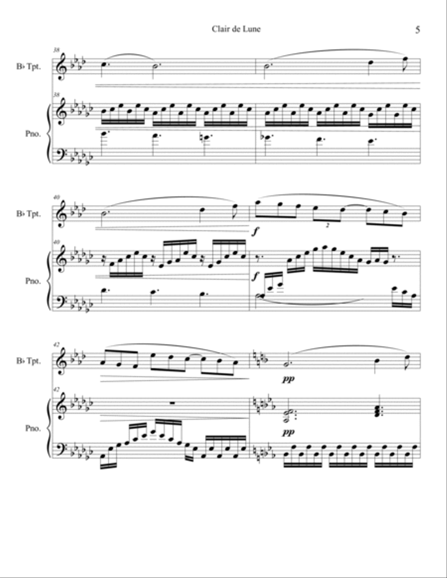 Clair de Lune (Trumpet Solo) with piano accompaniment Trumpet Solo scores gallery preview page 5