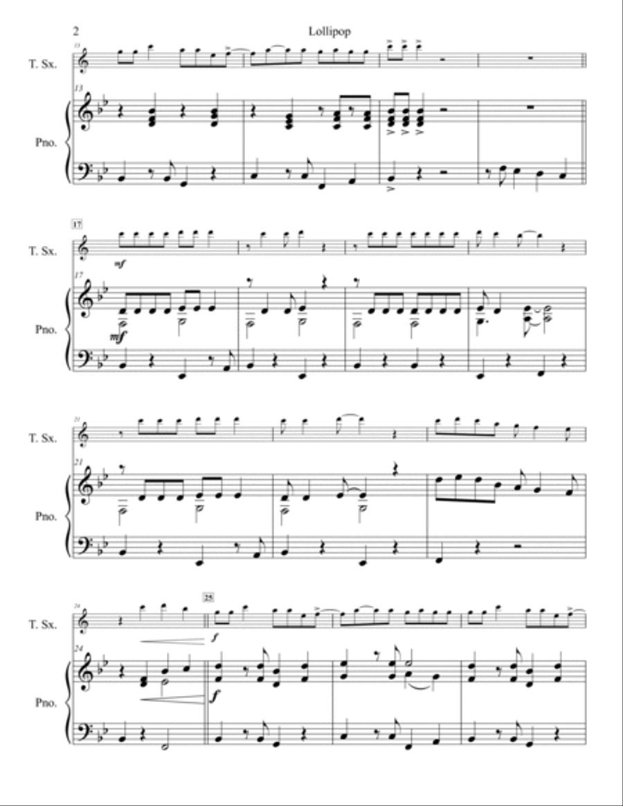 Lollipop Lollipop Tenor Saxophone scores gallery preview page 3