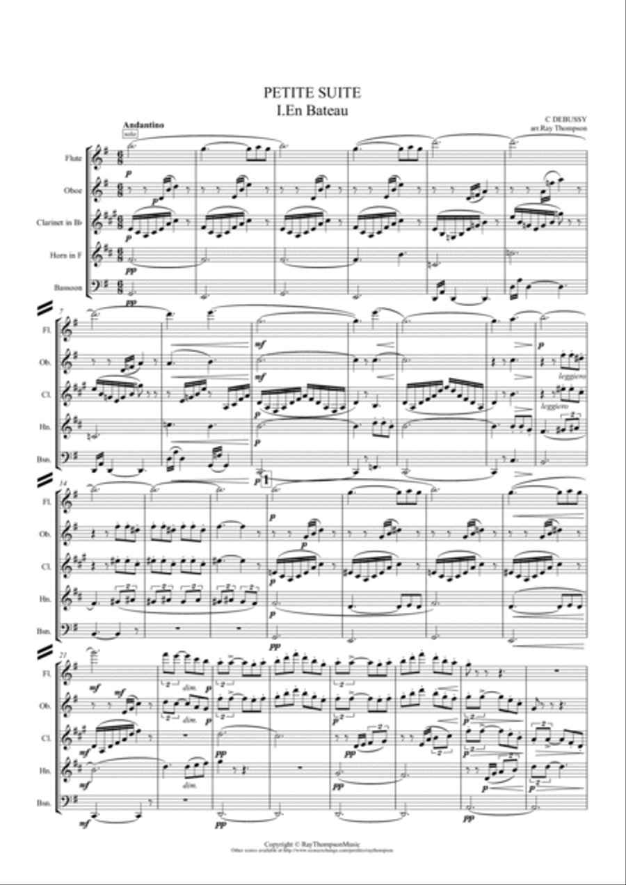 Debussy: Petite Suite (Complete - En bateau, Cortege, Minuet & Ballet) - wind quintet Woodwind Quintet scores gallery preview page 2