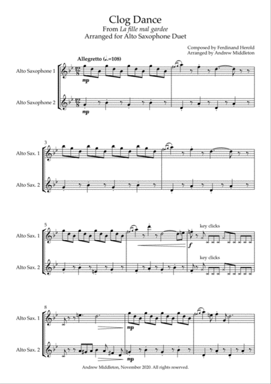 Clog Dance arranged for Alto Saxophone Duet Woodwind Duet scores gallery preview page 3