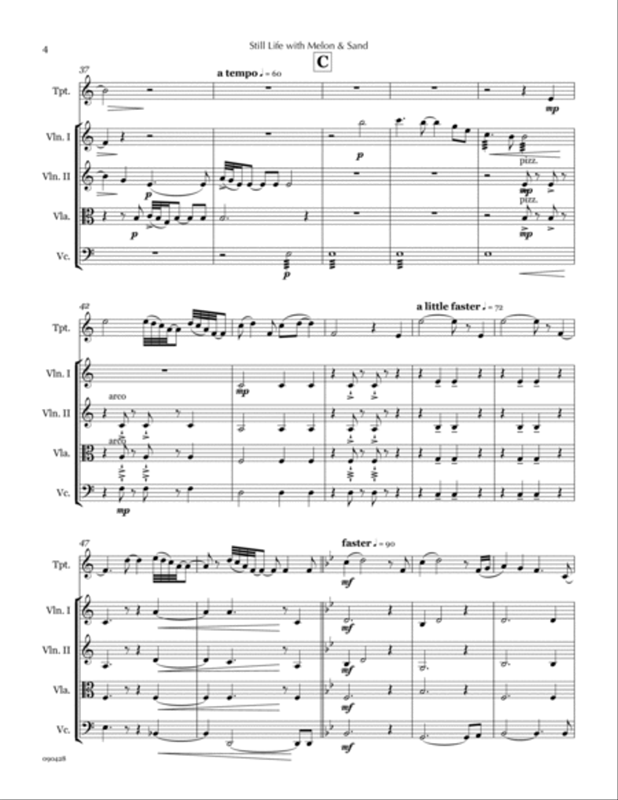Still Life with Melon & Sand (trumpet & string quartet) Chamber Orchestra scores gallery preview page 6