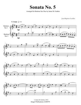 Book cover for Loeillet: Sonata No. 5 for Baritone Sax Duo