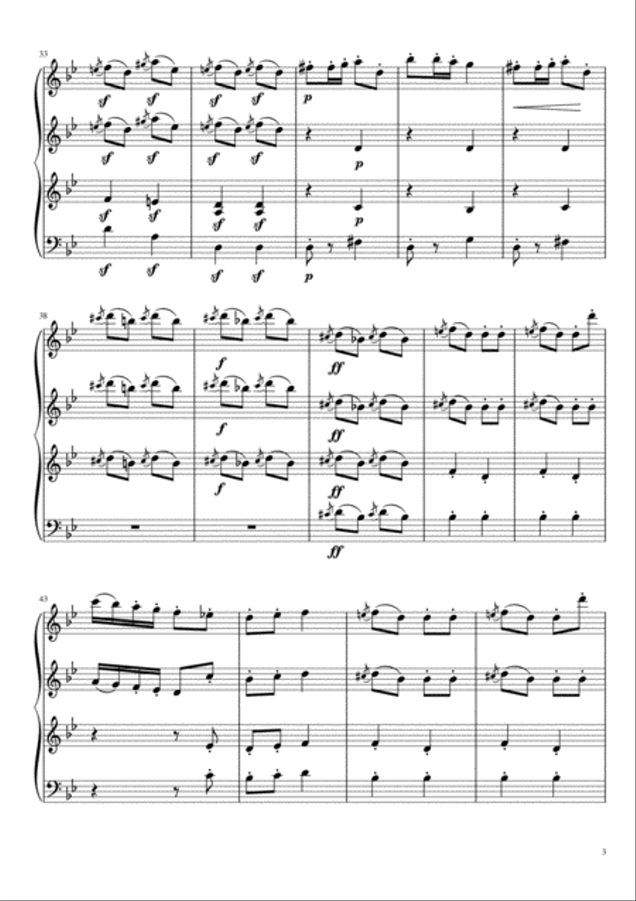 Turkish March (three violins and cello) String Quartet scores gallery preview page 4