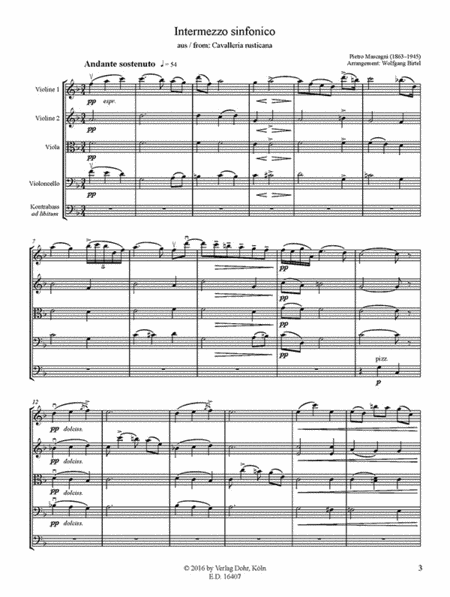 Intermezzo sinfonico (für Streichquartett) (aus "Cavalleria rusticana")