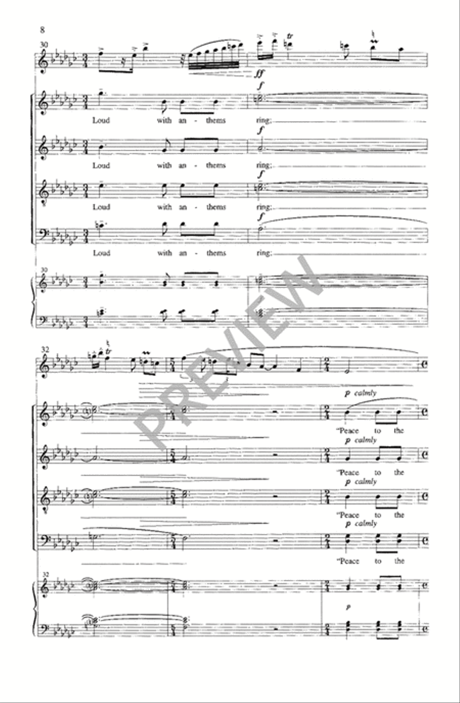 Calm on the Listening Ear of Night 4-Part scores gallery preview page 9