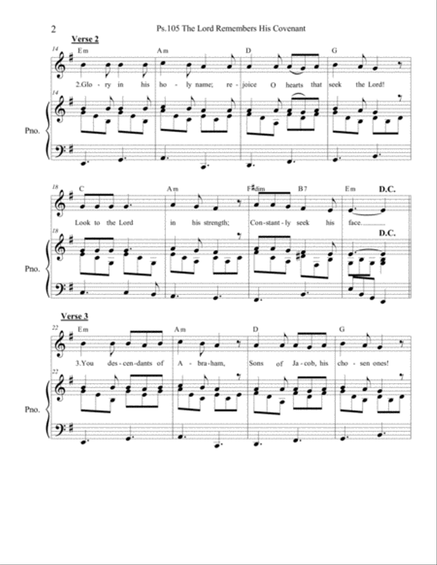 Psalm 105: The Lord Remembers His Covenant (piano/vocal) Voice scores gallery preview page 2