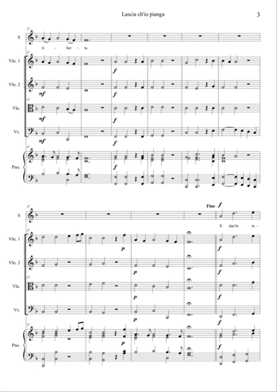 Lascia Ch'io Pianga Soprano Voice scores gallery preview page 3
