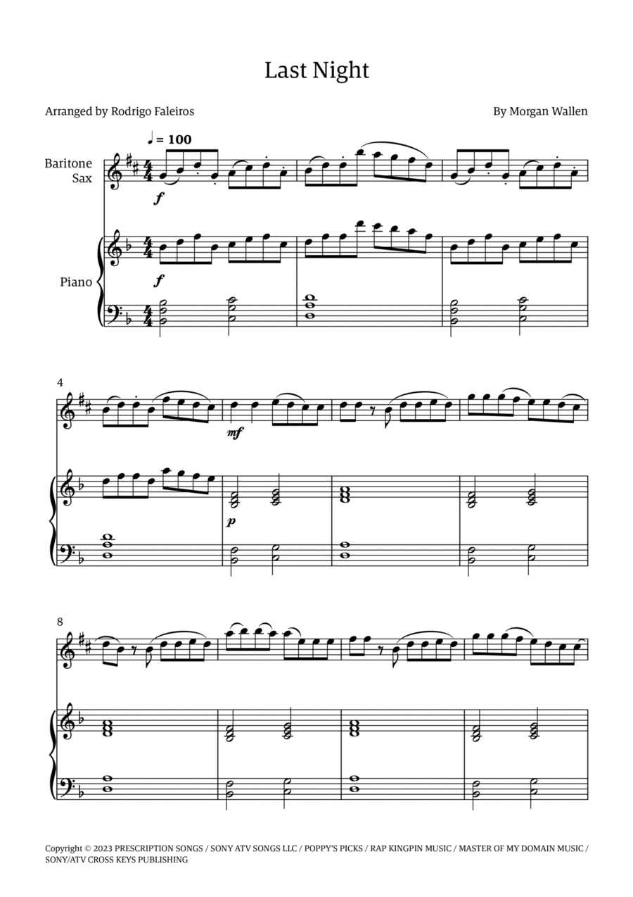 Last Night Baritone Saxophone scores gallery preview page 1