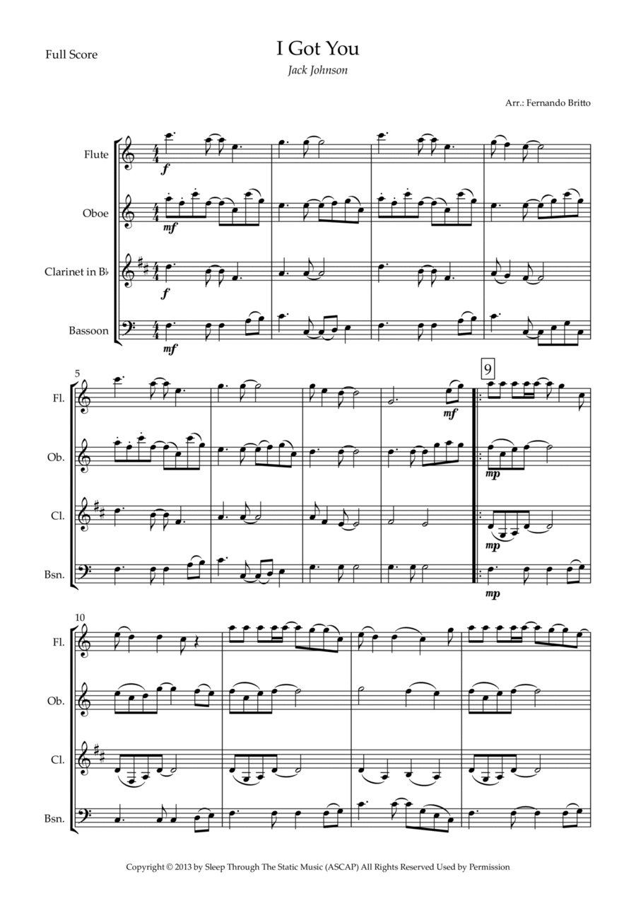 I Got You Woodwind Quartet scores gallery preview page 1