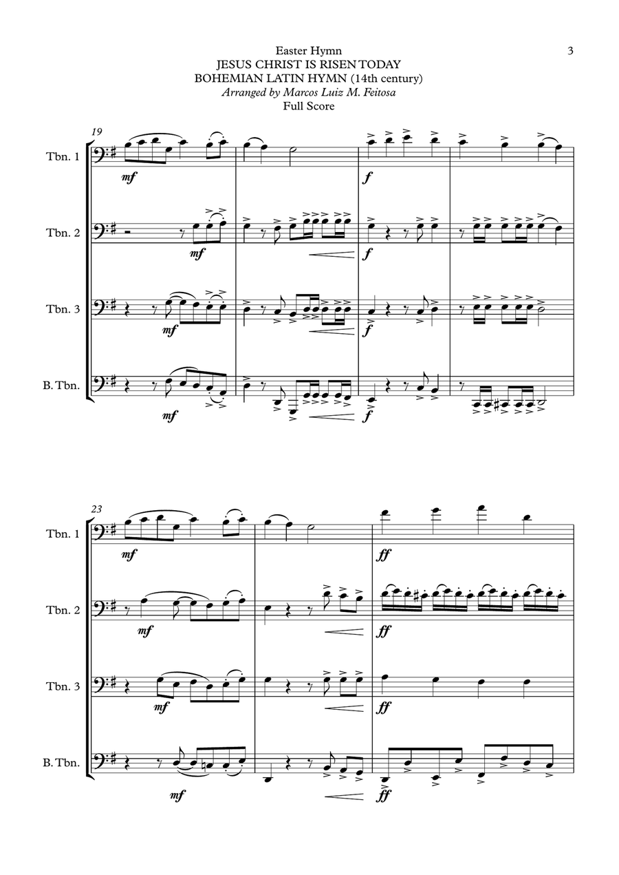 Easter Hymn (Jesus Christ is Risen Today) - Trombone Quartet Brass Quartet scores gallery preview page 5