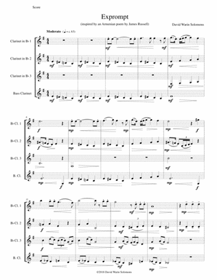 Exprompt - an Armenian song of farewell - arranged for clarinet quartet