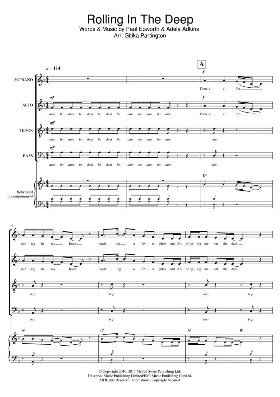 Rolling In The Deep (Arr. Gitika Partington) Choir scores gallery preview page 1