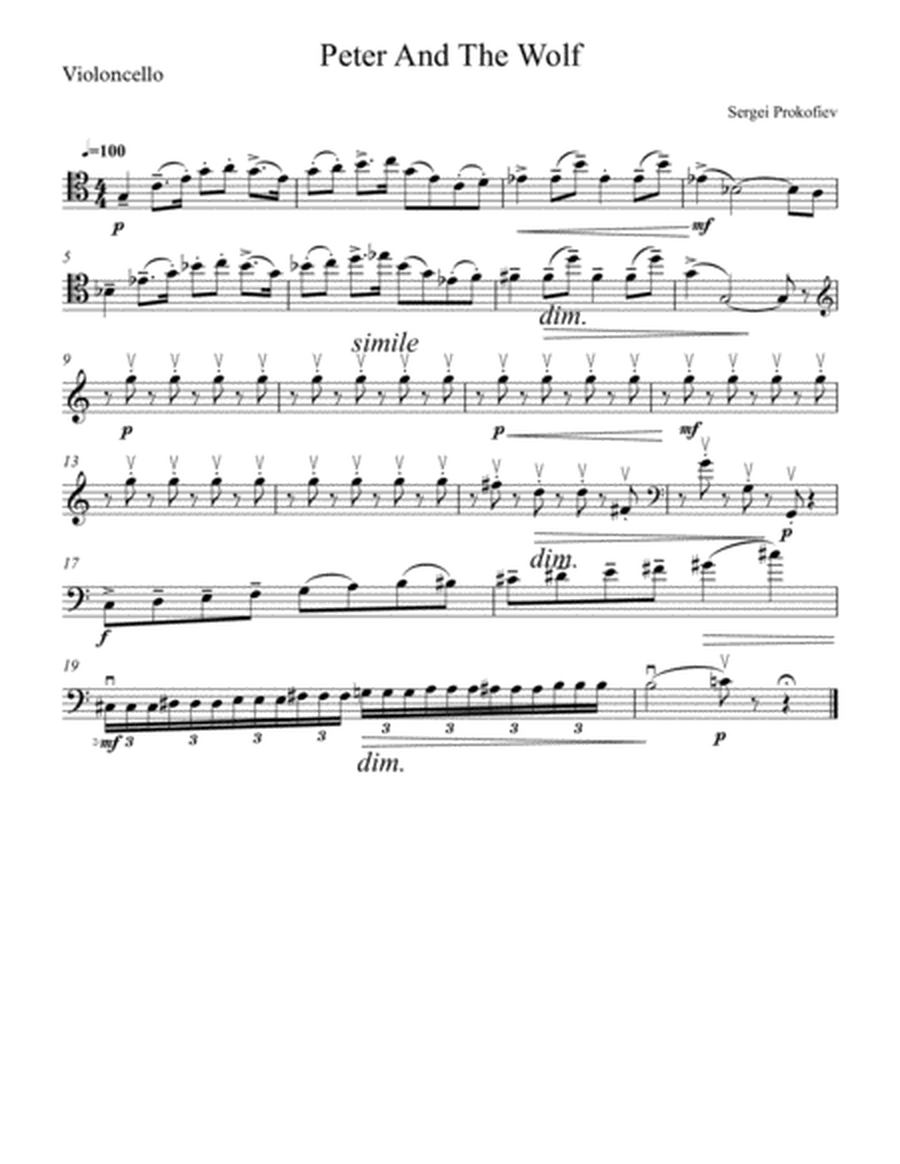 Theme from Peter And The Wolf for Cello Choir image number null