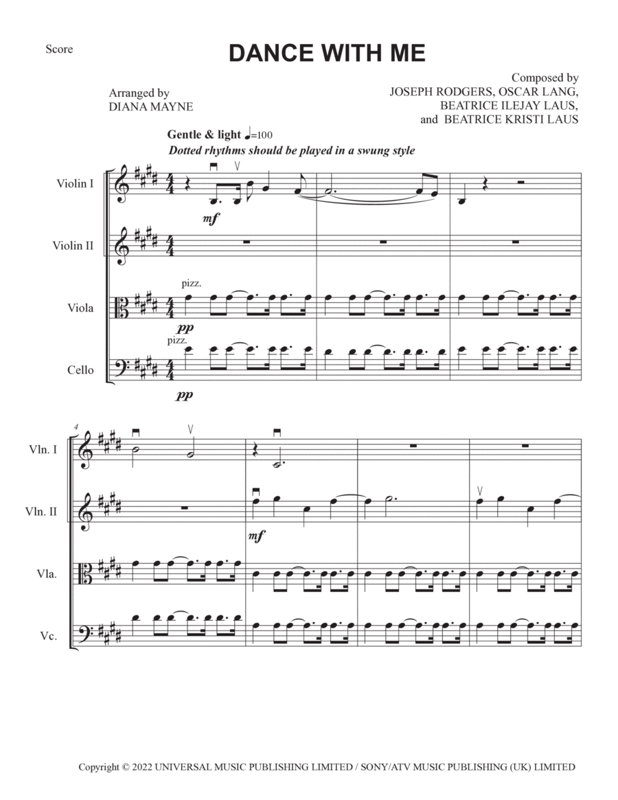 Dance With Me String Quartet scores gallery preview page 1