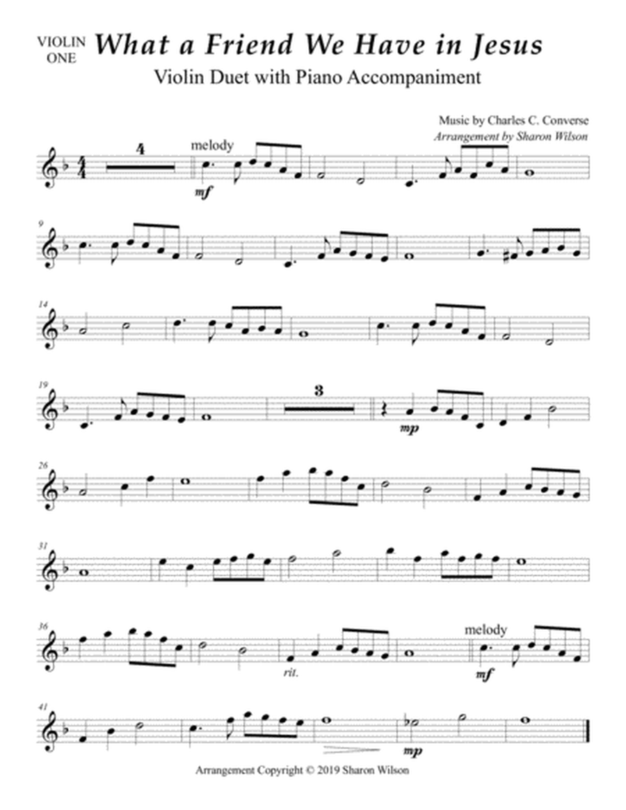 What a Friend We Have in Jesus (Easy Violin Duet with Piano Accompaniment) image number null