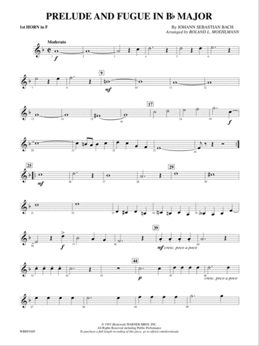 Prelude and Fugue in B-Flat Major: 1st F Horn Concert Band scores gallery preview page 1