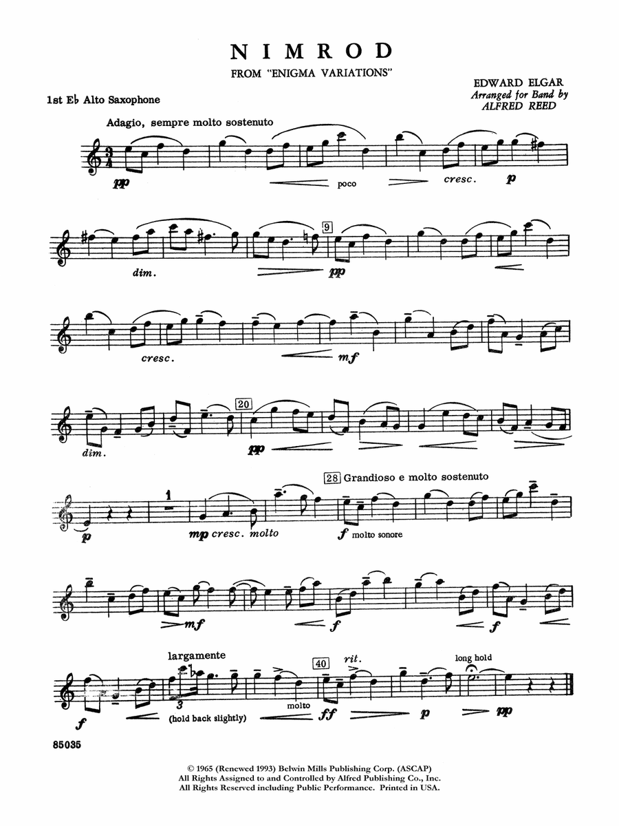 Nimrod (from Elgar's Variations): E-flat Alto Saxophone