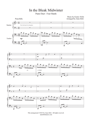 In the Bleak Midwinter (late elementary student/teacher piano duet)