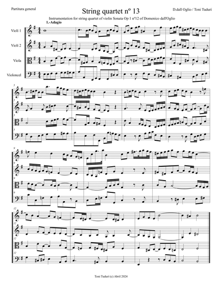 String quartet nº13 (arrangement of Domenico dall'Oglio violin sonata Op.1 nº12) image number null