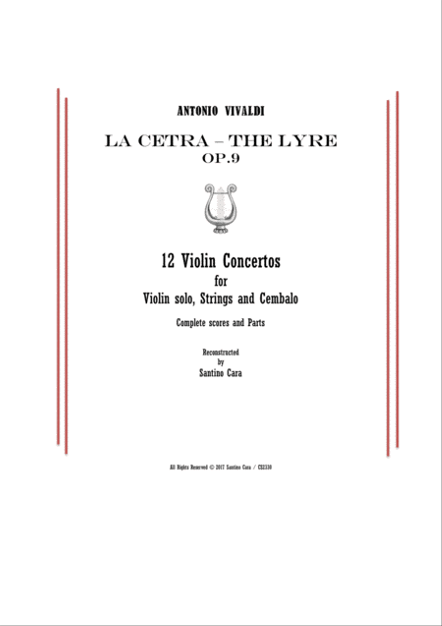 Vivaldi - La Cetra Op.9 - 12 Concertos for Violin, Strings and Cembalo - Scores and Parts Chamber Orchestra scores gallery preview page 1