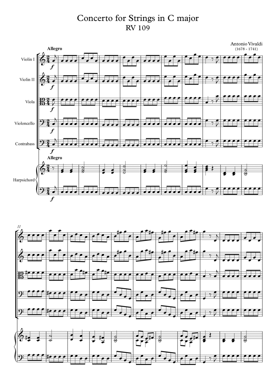 Concerto for Strings in C major RV 109 String Orchestra scores gallery preview page 1