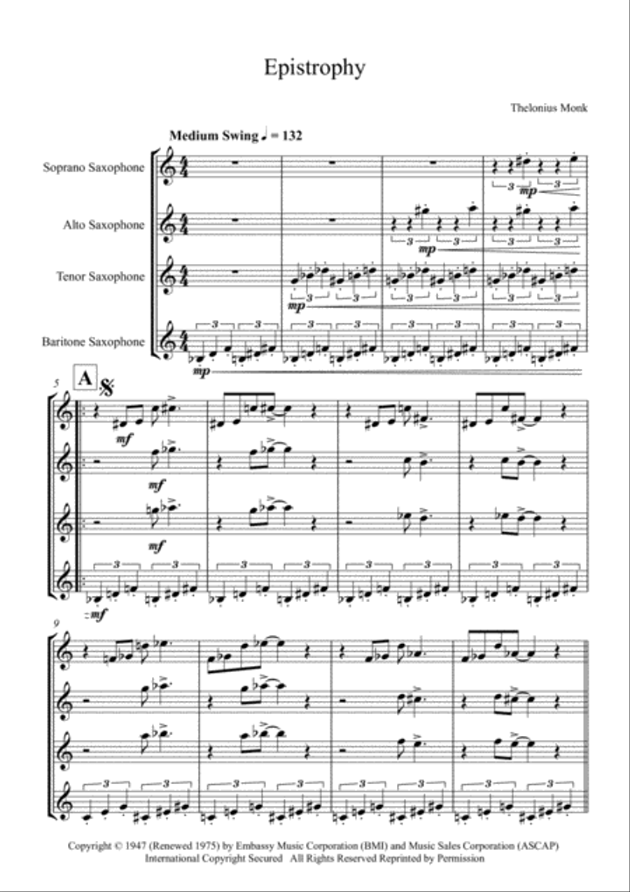 Epistrophy Woodwind Quartet scores gallery preview page 2