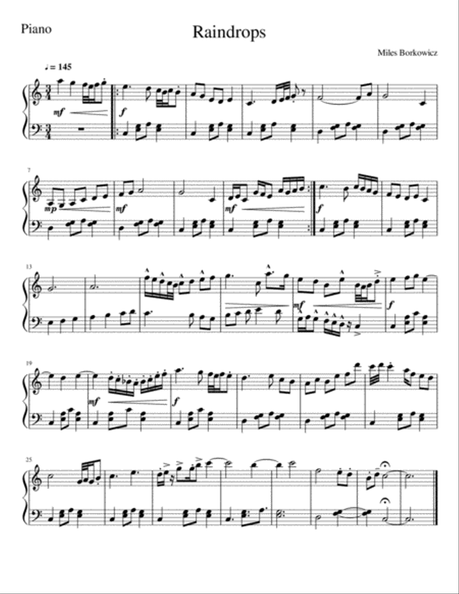 Raindrops Easy Piano scores gallery preview page 1