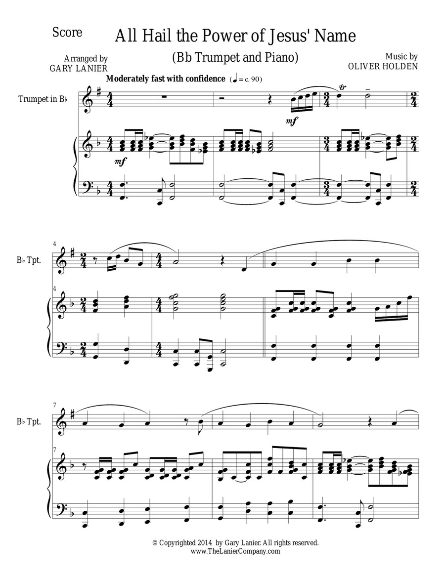 ALL HAIL THE POWER OF JESUS' NAME (Bb Trumpet/Piano and Bb Trumpet Part) B-Flat Trumpet scores gallery preview page 2